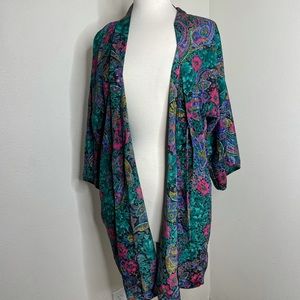 california dynasty house dress Gown Robe vintage womens Medium teal pink No Belt